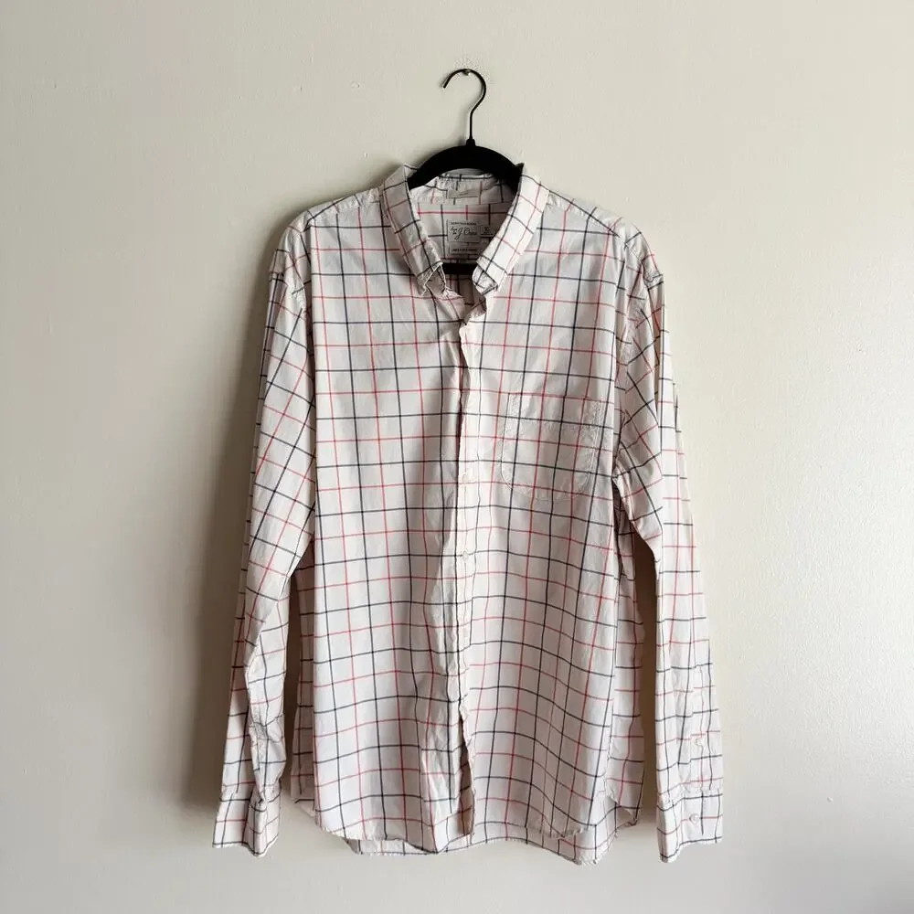 J. Crew Cream + Blue Pink Plaid Slim Fit Button Up Shirt XL
